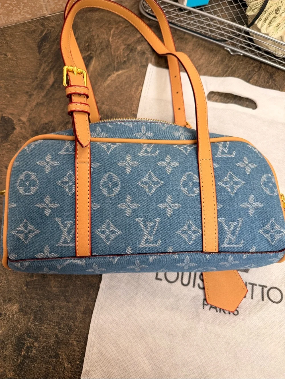Monogram Blue Denim Papillon Shoulder Bag